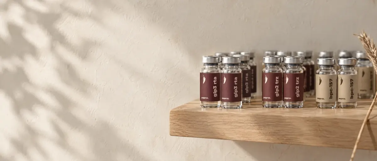 Pepprzz vials on a wooden shelf